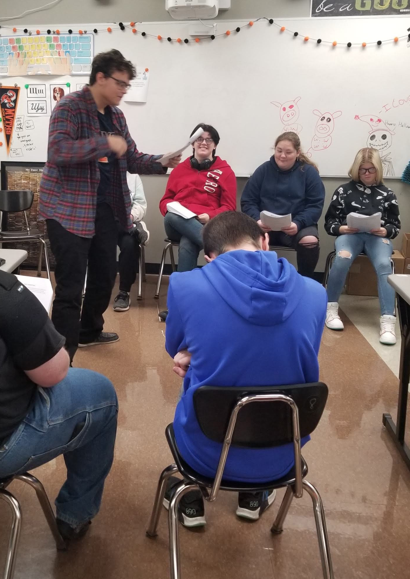 Students participating in readers' theater