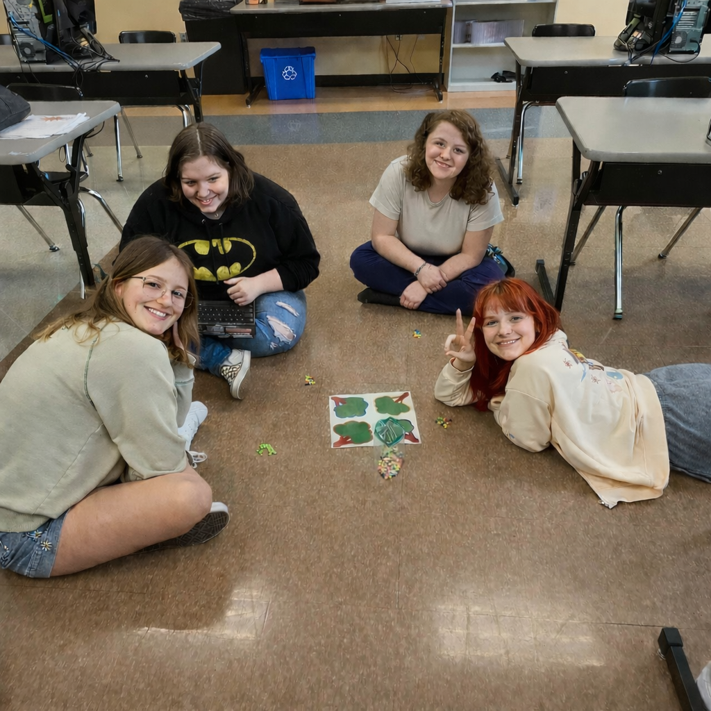 Students playing a classroom board game